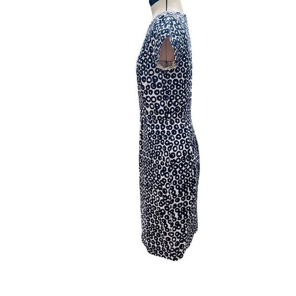 J.Crew Pencil Dress Sheath Women Size 4 Ivory Navy Circles Lined Knee L *FLAW - Picture 2 of 15